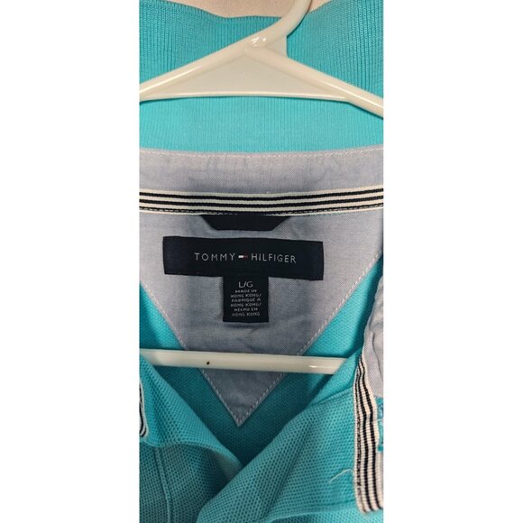 Tommy Hilfiger Polo Shirt Men's Large Blue Short Sleeve High Low Hem Pullover - Picture 2 of 3